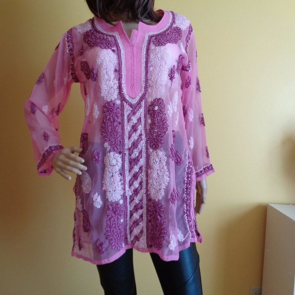 Beautifully embroidered sheer tunic cover up blous